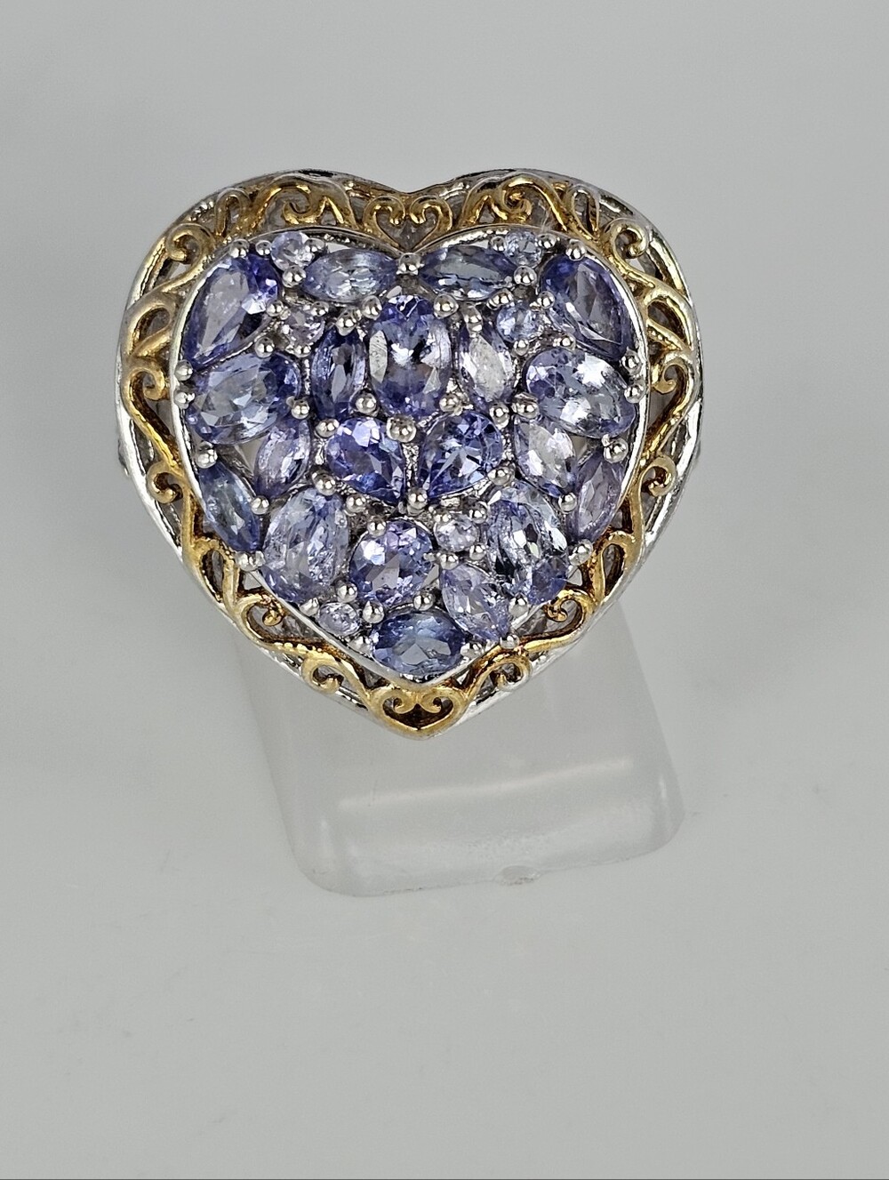 Natural Tanzanite Heart Shaped 18k & Sterling Silver Ring Size 7!